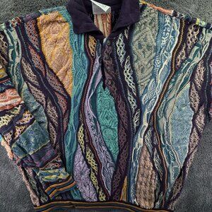 COOGI Australia Authentic Women XL Pullover Collared Cotton Purple Abstract